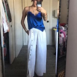 Genuine Silk Cobalt Blue Lace Detail Blouse 0/S